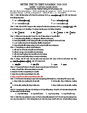 Đề thi thử Tốt nghiệp THPT năm học 2019-2020  - Môn Vật lý (Kèm đáp án)